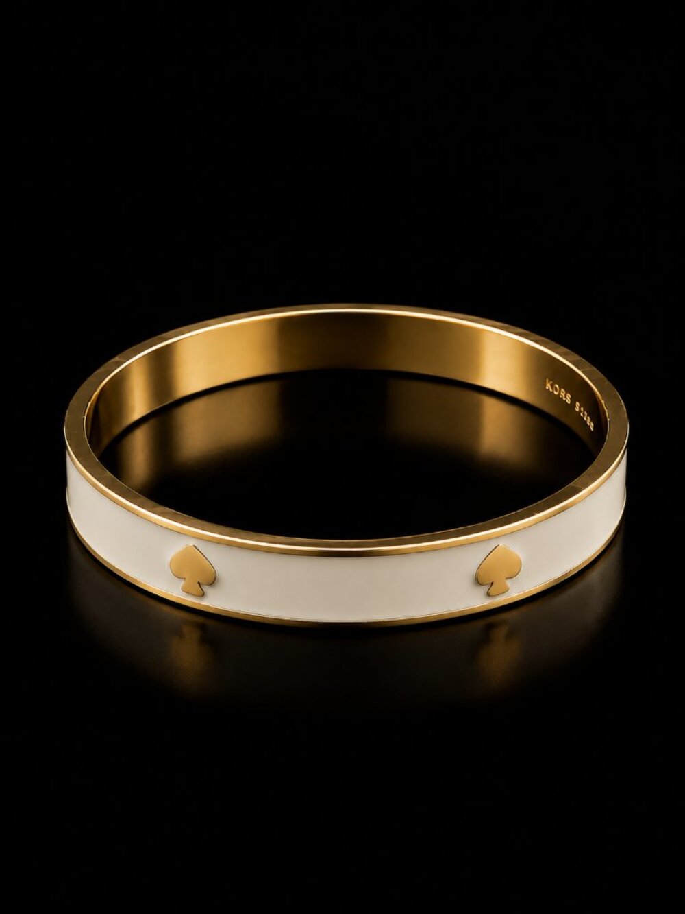 KATE SPADE New York White Enamel Gold Tone Spade Bangle Bracelet w/Dust Bag - Picture 5 of 9